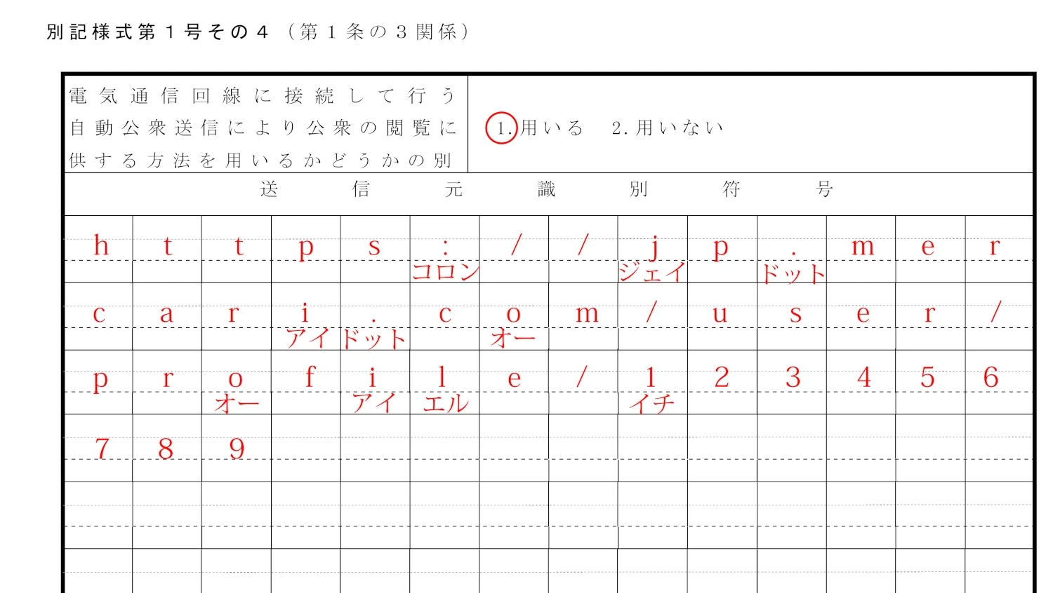 古物商許可申請書-別記様式第1号その4記載例