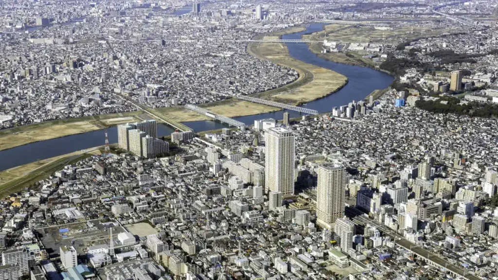 市川駅付近の空撮