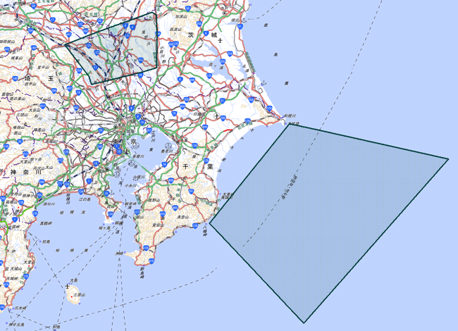 関東の民間訓練試験空域の地図