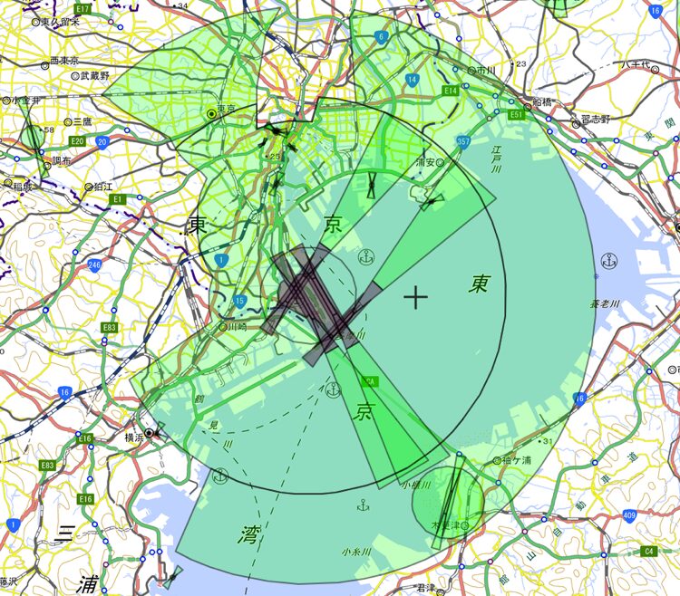 空港周辺の空域の地図